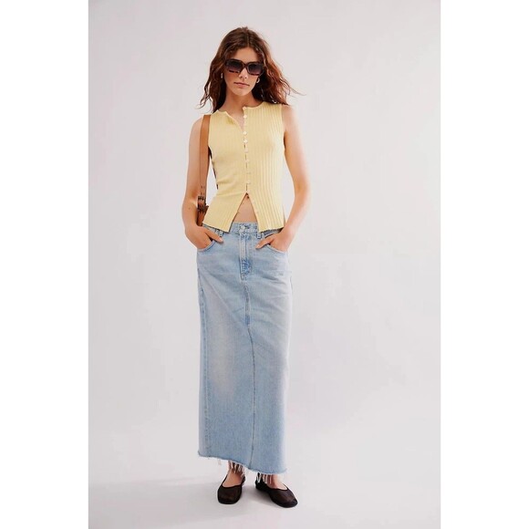 Free People Tilly Vest Blouse Top Knit Ribbed Buttondown Scoop-Neck L NEW 280641 - Picture 4 of 9